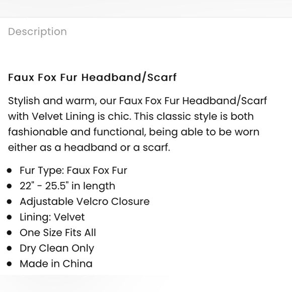 COPY - Surell black fox faux fur head band