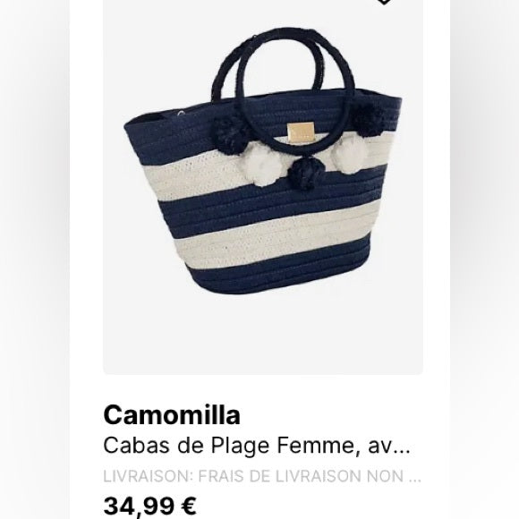 Straw navy/white stripe tote bag, pompons, zip closure! Nautical, beach, vacay