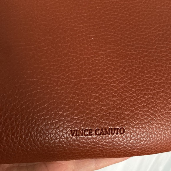 Vince Camuto faux leather tote bag, computer cognac brown, black band!