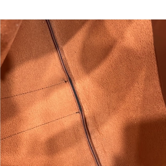 Vince Camuto faux leather tote bag, computer cognac brown, black band!