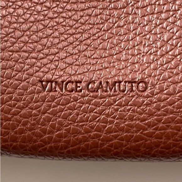 Vince Camuto faux leather tote bag, computer cognac brown, black band!