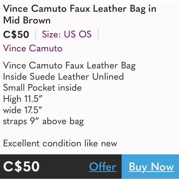 Vince Camuto faux leather tote bag, computer cognac brown, black band!