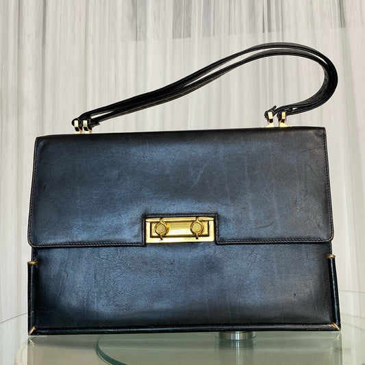 Sac à main vintage MICHAELANGELO FLORENCE 100 % cuir noir ! Ferrures dorées ! MCM