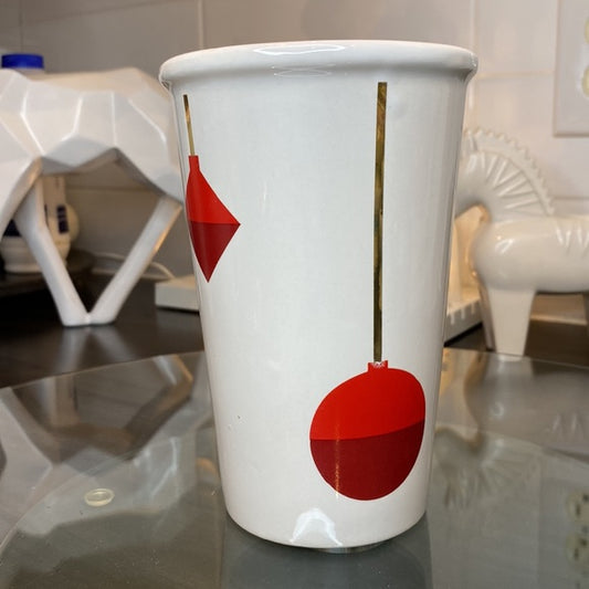 REDUCED! Large white Starbucks with Christmas red balls and gold ribbon design!