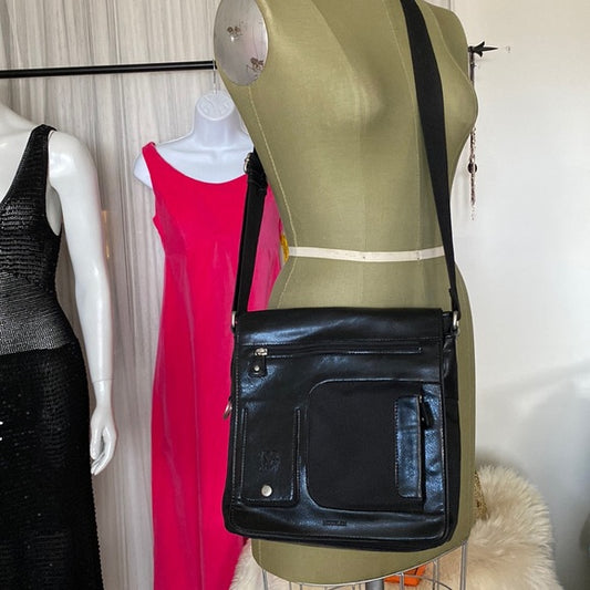 Mouflon black thick nylon/vegan leather crossbody bag