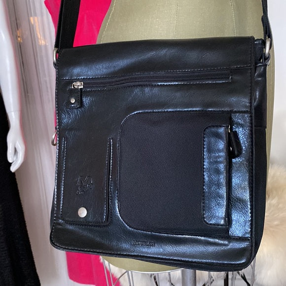 Mouflon black thick nylon/vegan leather crossbody bag
