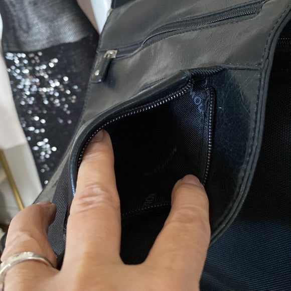 Mouflon black thick nylon/vegan leather crossbody bag