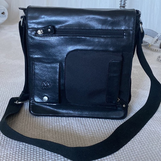 Mouflon black thick nylon/vegan leather crossbody bag