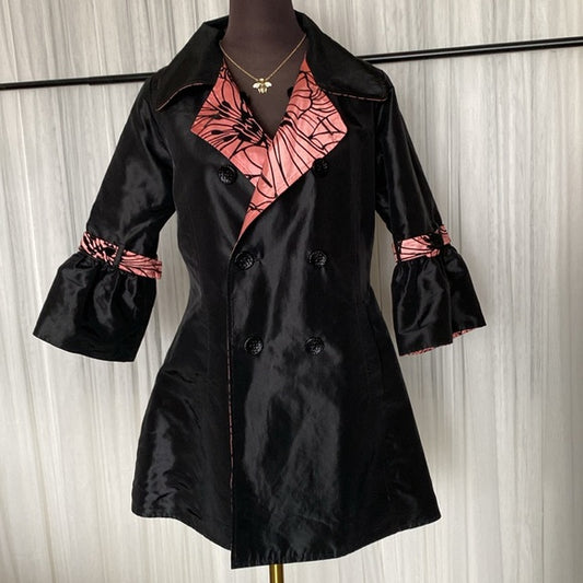 Lindi STUNNING reversible jacket 3/4 bell sleeves large black velvet flowers S