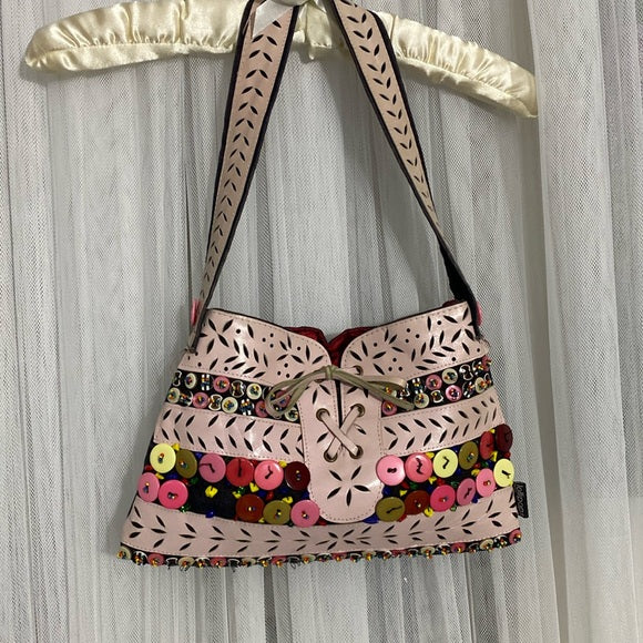 Cute Lolipops Paris Atelier small novelty bag! Cut out Leather/cotton/beads