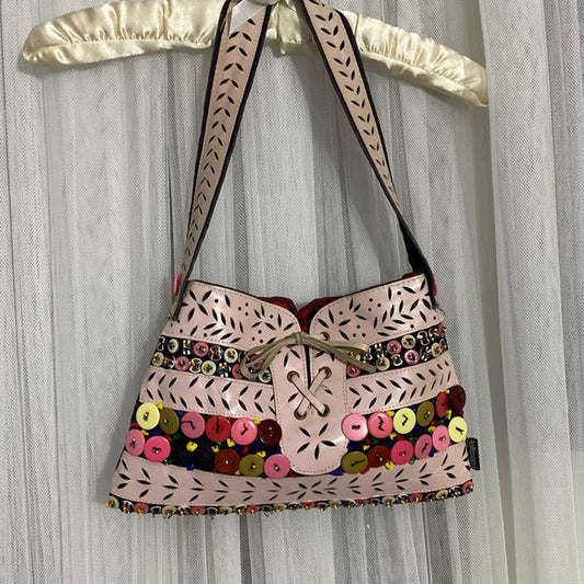 Cute Lolipops Paris Atelier small novelty bag! Cut out Leather/cotton/beads