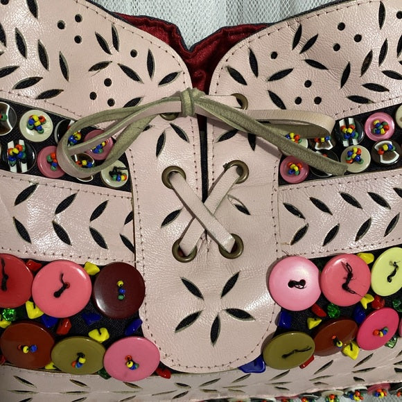 Cute Lolipops Paris Atelier small novelty bag! Cut out Leather/cotton/beads