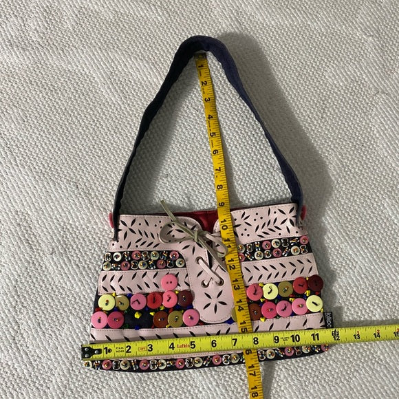 Cute Lolipops Paris Atelier small novelty bag! Cut out Leather/cotton/beads