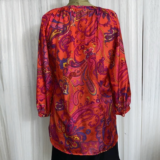 Ralph Lauren 100% paisley silk blouse! Lightweight 3/4 sleeves, pullover, Sz M