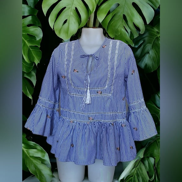 2 Jaase boho, peasant blouse 100% cotton stripes,embroidery, tassel top!