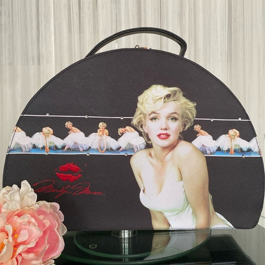 Marilyn Monroe cosmetic hard bag divided compartments inside! Pink/white
