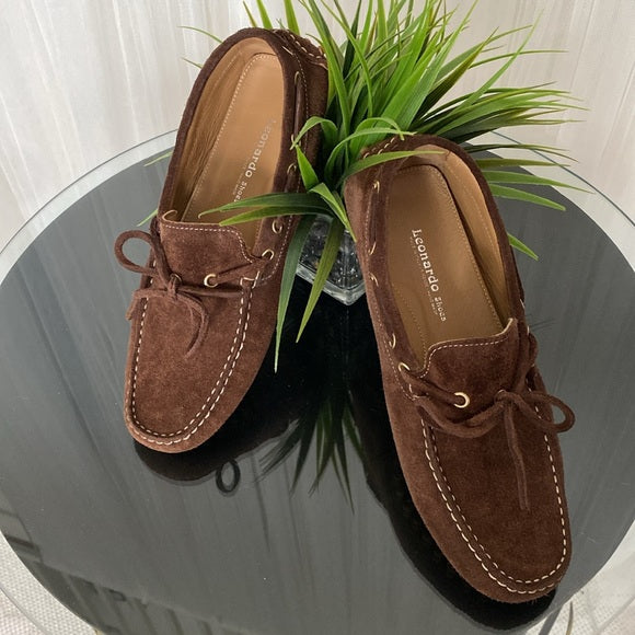🇮🇹 Hand made by Leonardo brown suede/leather woman driving shoes Size 8.5