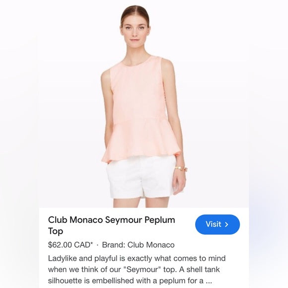 REDUCED! Club Monaco Seymour peplum sleeveless top. Very soft pink! Sz S
