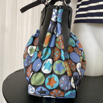 Soco shoulder bag stars, snowflakes ❄️ nylon /black leather! Blue stitching!