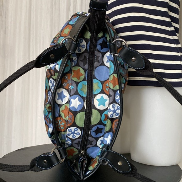 Soco shoulder bag stars, snowflakes ❄️ nylon /black leather! Blue stitching!