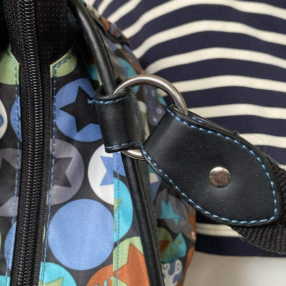Soco shoulder bag stars, snowflakes ❄️ nylon /black leather! Blue stitching!