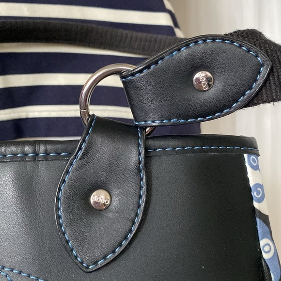 Soco shoulder bag stars, snowflakes ❄️ nylon /black leather! Blue stitching!