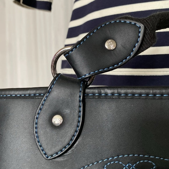 Soco shoulder bag stars, snowflakes ❄️ nylon /black leather! Blue stitching!