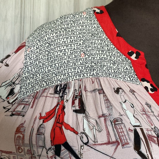 Novelty prints, long sleeves blouse by “OUI” German brand! Office, work! Size 12