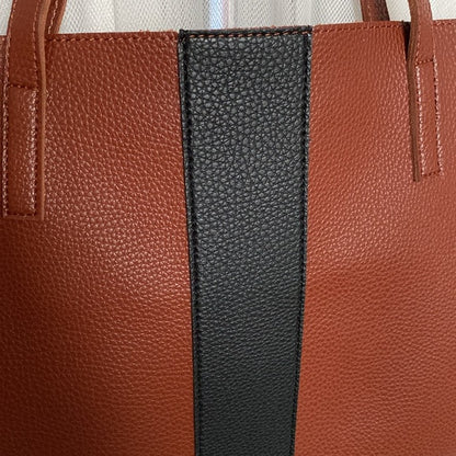 Vince Camuto faux leather tote bag, computer cognac brown, black band!