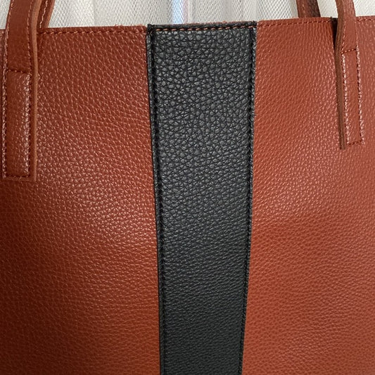 Vince Camuto faux leather tote bag, computer cognac brown, black band!