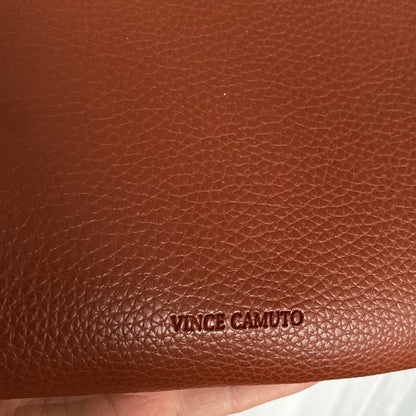 Vince Camuto faux leather tote bag, computer cognac brown, black band!