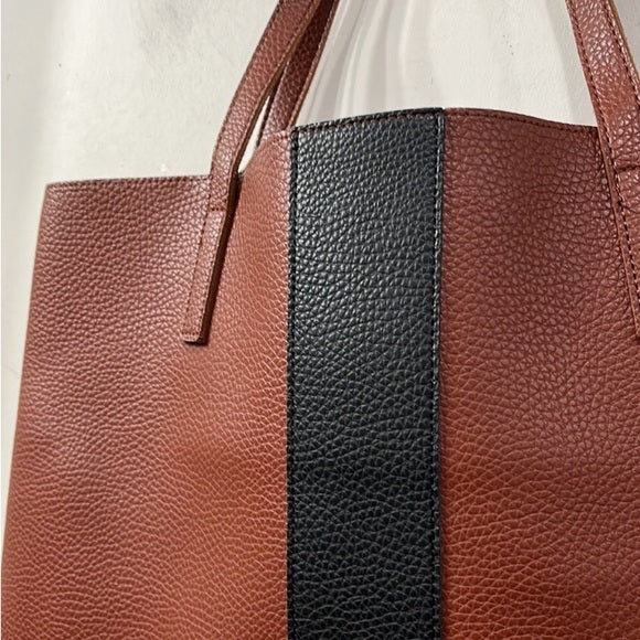 Vince Camuto faux leather tote bag, computer cognac brown, black band!