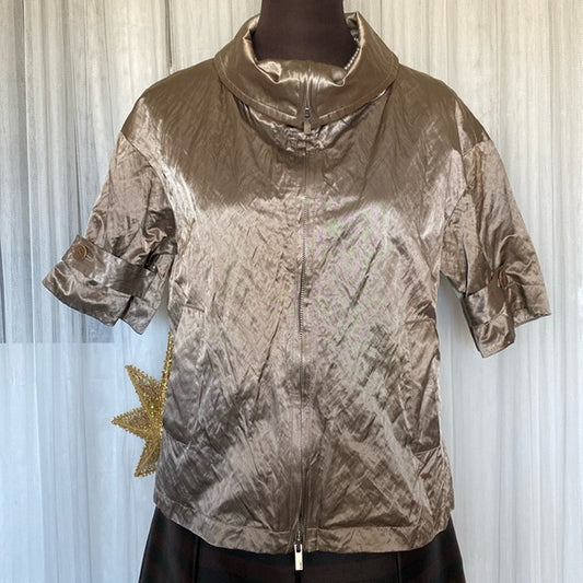 BCBGMaxAzria jacket! Crinkle, sheen, zipper closure, adjustable! Holiday! Size M