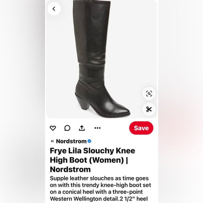 Frye Lila slouchy black tall, riding boots knee high soft leather Size 6M