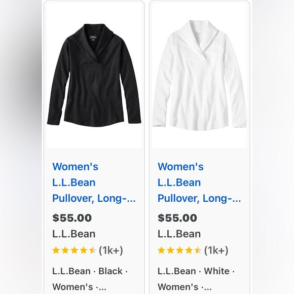 L.L. Bean black shawl collar, pullover 100% top! New without the tag! Size M reg
