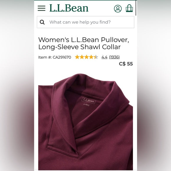 L.L. Bean black shawl collar, pullover 100% top! New without the tag! Size M reg