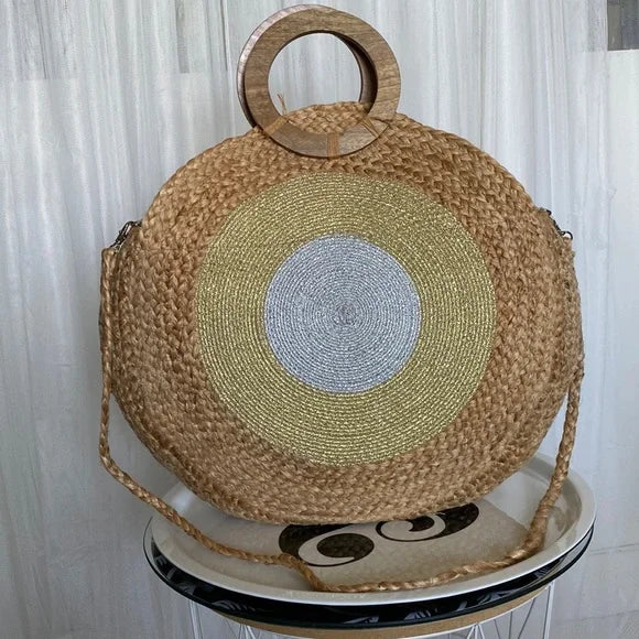 Tom & Eva raffia braided large round tote/beach bag