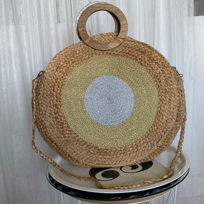 Tom & Eva raffia braided large round tote/beach bag