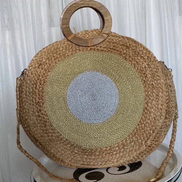 Tom & Eva raffia braided large round tote/beach bag