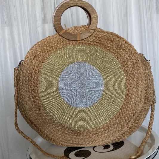 Tom & Eva raffia braided large round tote/beach bag