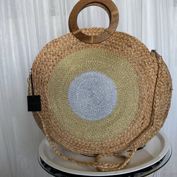 Tom & Eva raffia braided large round tote/beach bag