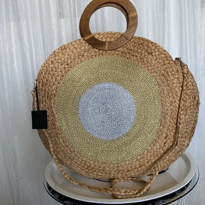 Tom & Eva raffia braided large round tote/beach bag
