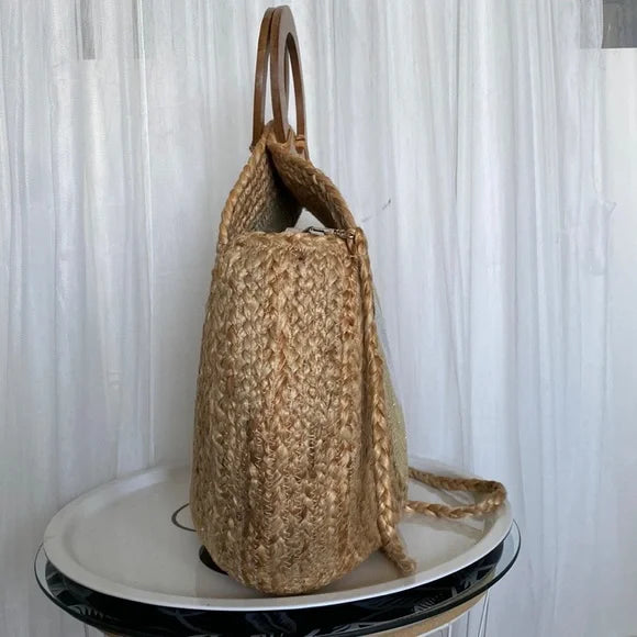 Tom & Eva raffia braided large round tote/beach bag