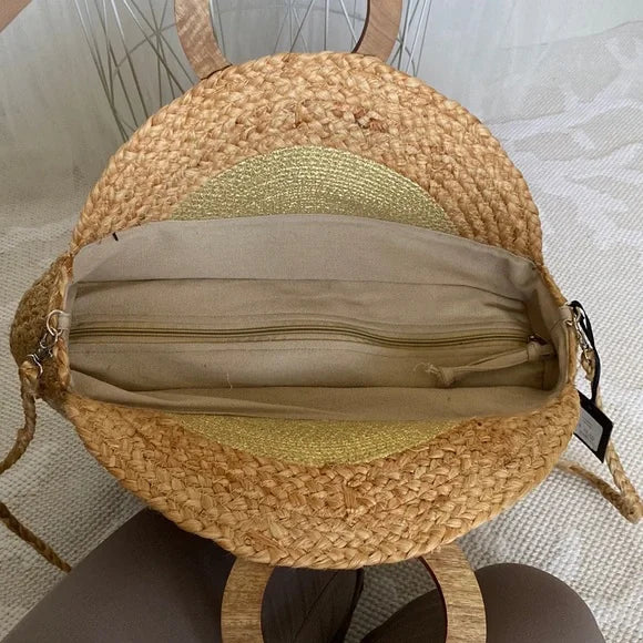 Tom & Eva raffia braided large round tote/beach bag
