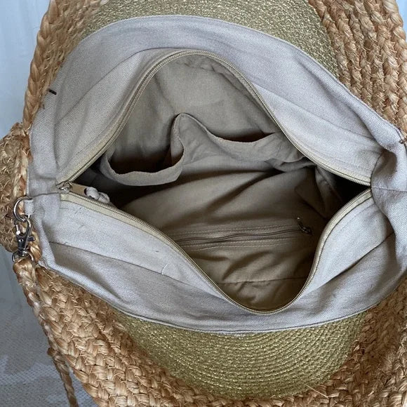 Tom & Eva raffia braided large round tote/beach bag