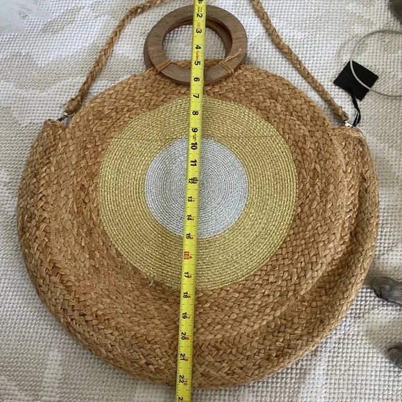 Tom & Eva raffia braided large round tote/beach bag