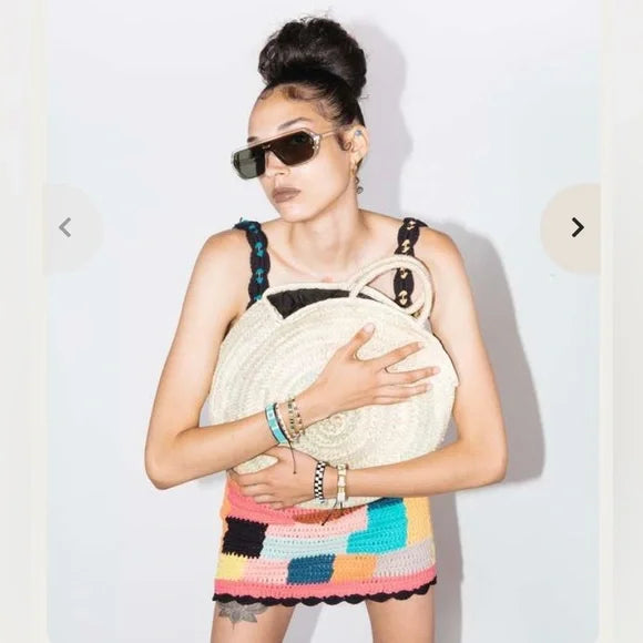 Tom & Eva raffia braided large round tote/beach bag