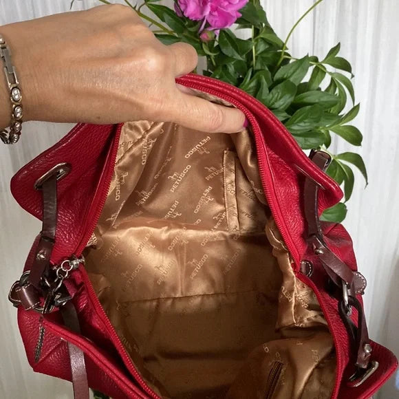 REDUCED! Petusco 100% leather stunning red and brown bag