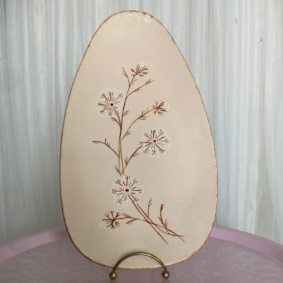 REDUCED🥂VTG MCM Handmade servings oval ceramic platter with 4 feet pastel hues!