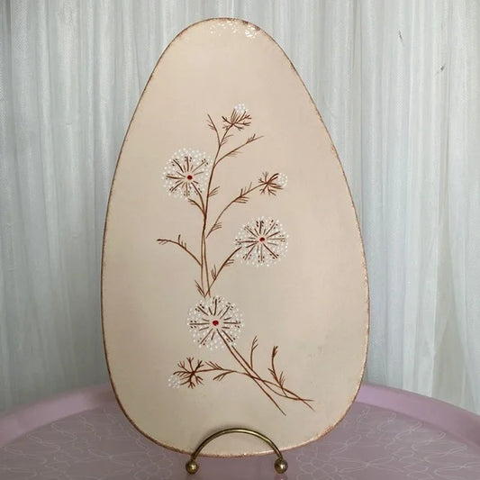 REDUCED🥂VTG MCM Handmade servings oval ceramic platter with 4 feet pastel hues!